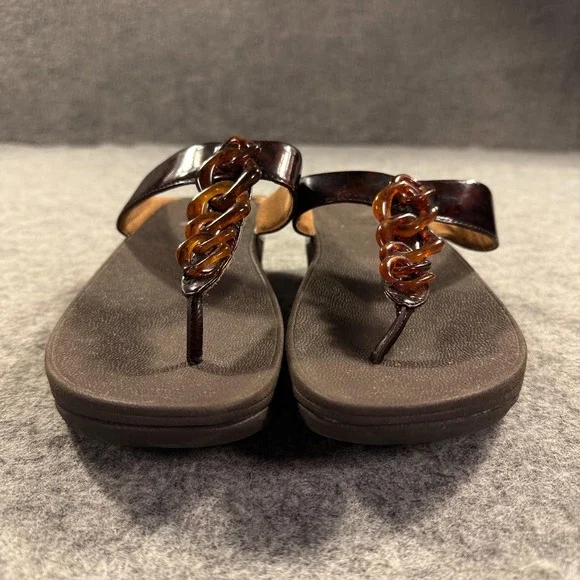 FitFlop Sandals Shoes Womens Size 9 Brown Thong Wedge Comfort Chain Slip On - Picture 3 of 10